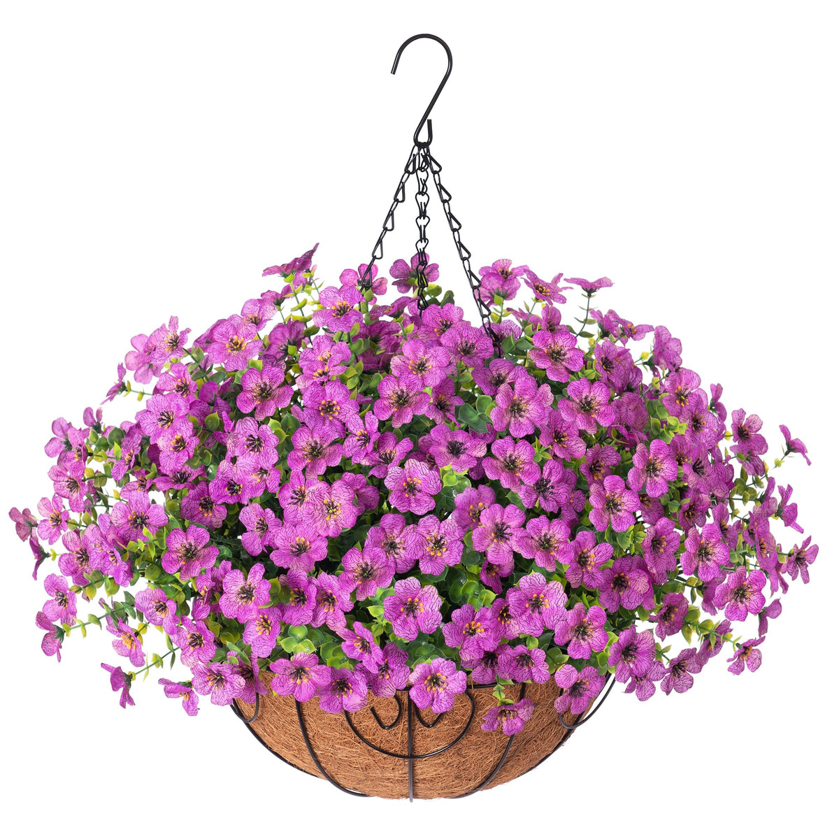 HyeFlora artificial hanging flowers basket outdoors adds color to porches, low maintenance.