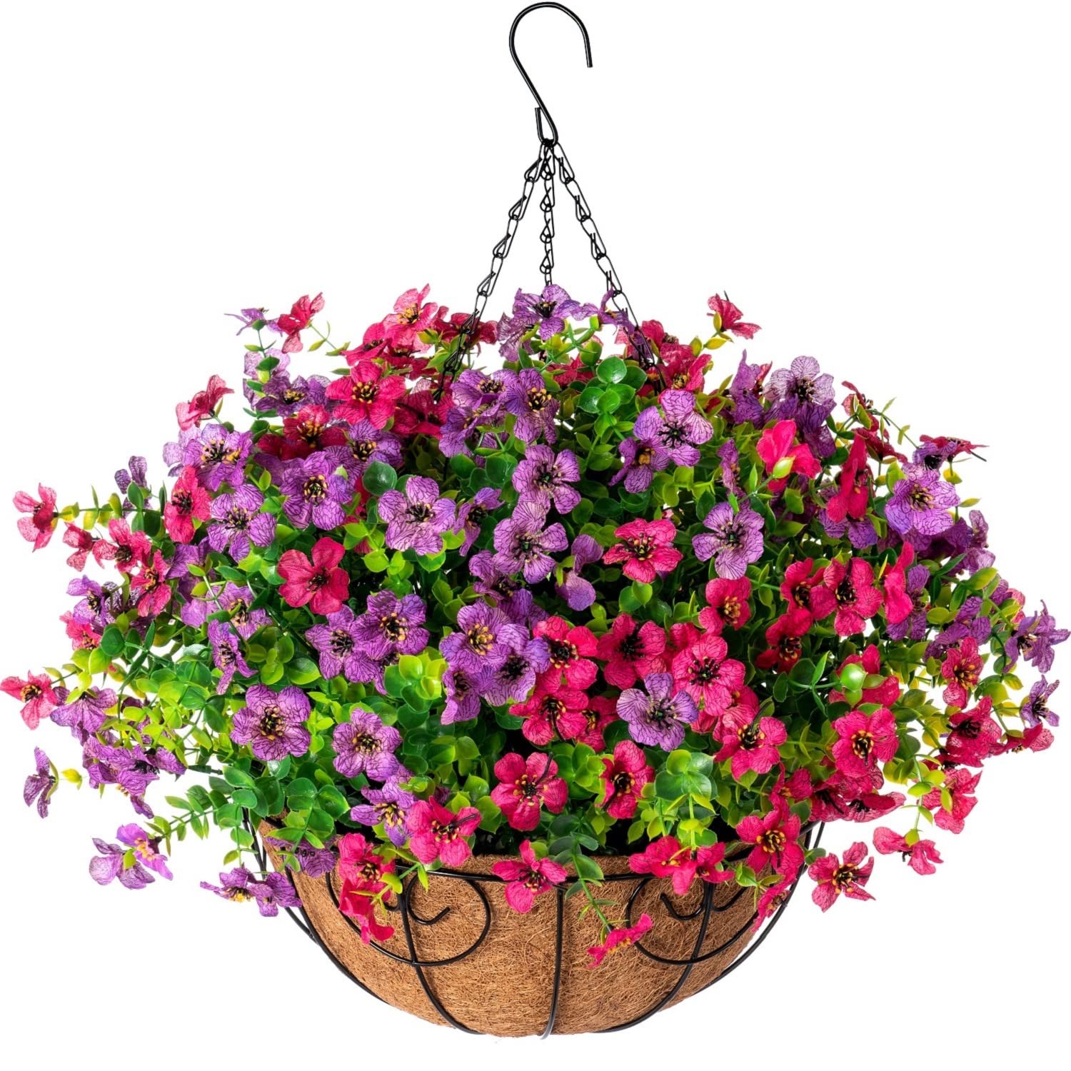HyeFlora artificial hanging flowers basket enhances outdoor decor with low-maintenance charm