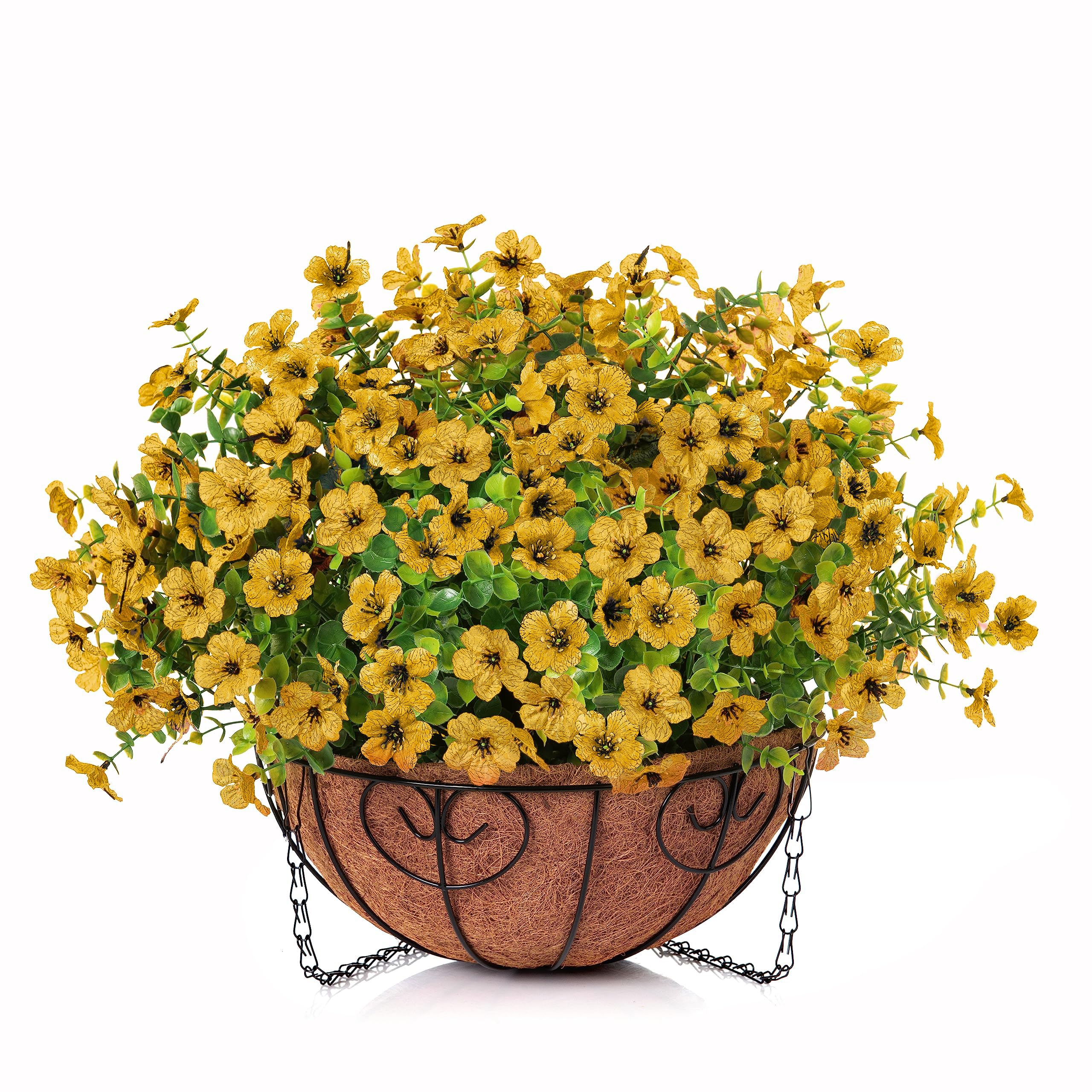 HyeFlora eucalyptus leaves accent hanging basket for balcony and yard decor.
