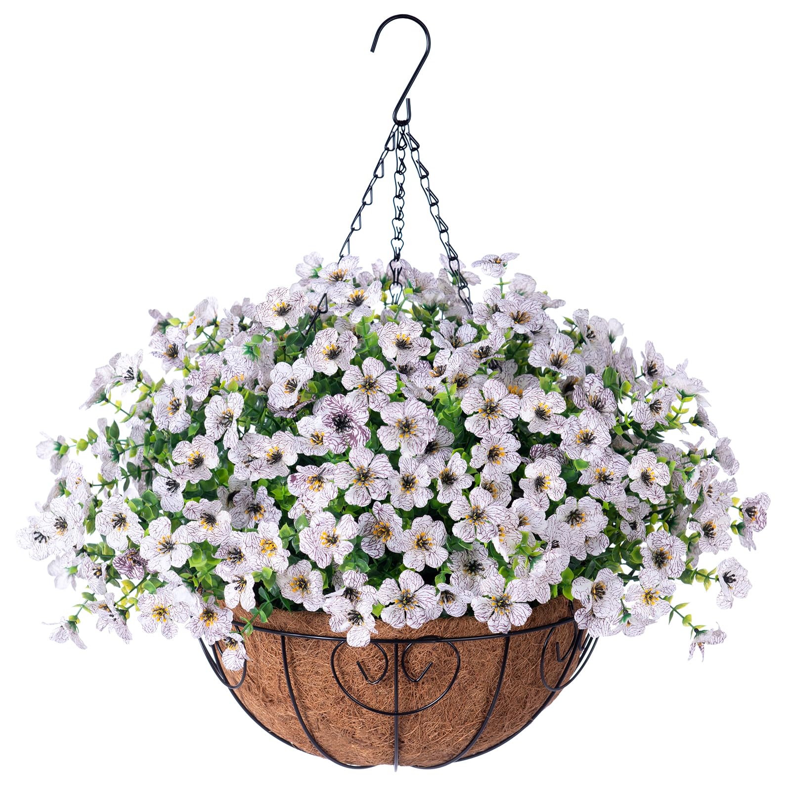 HyeFlora hanging daisy basket, front view for outdoor porch decoration