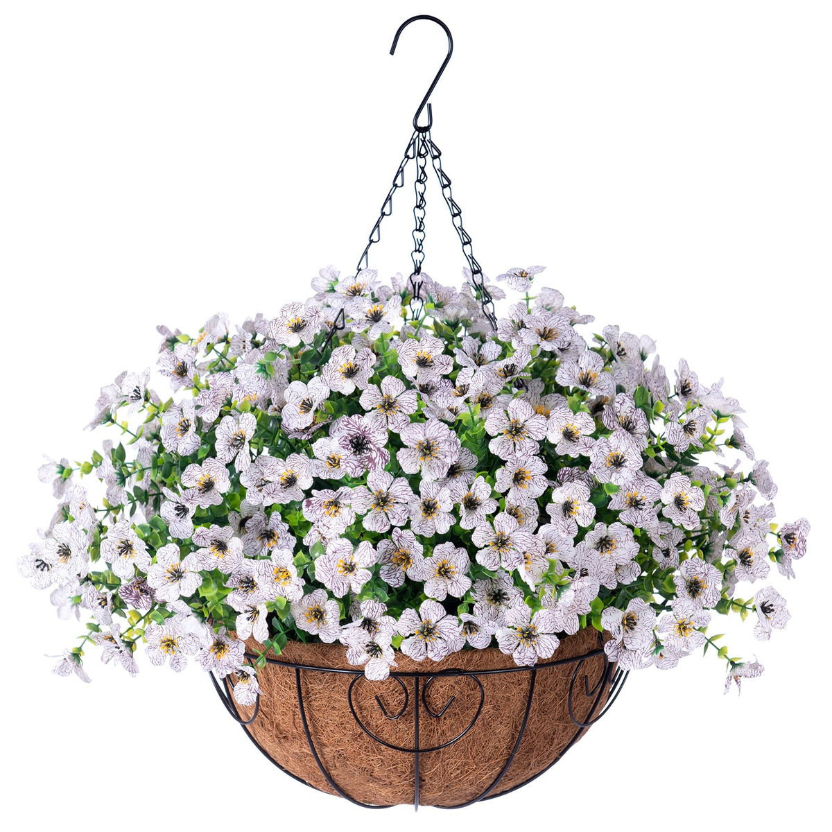 HyeFlora hanging daisy basket, front view for outdoor porch decoration
