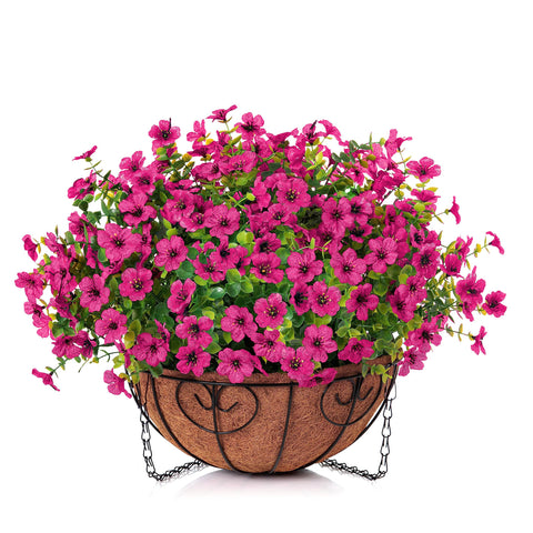 HyeFlora rattan basket with metal chains provides sturdy outdoor display