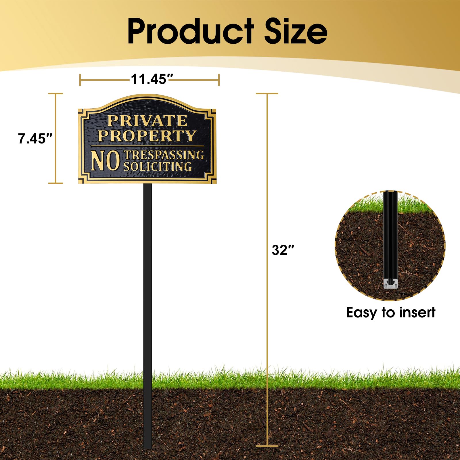 HYF DESIGN No Trespassing Sign showing durable 1/4 inch aluminum construction.