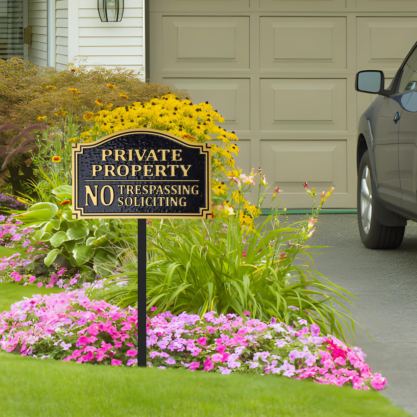 HYF DESIGN No Trespassing Sign with stainless hardware enables easy, secure mounting.
