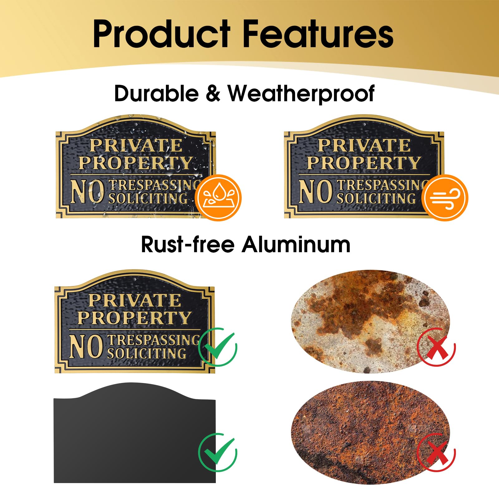 HYF DESIGN No Trespassing Sign with weatherproof coating for sun and rain resistance.