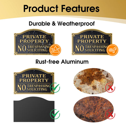 HYF DESIGN No Trespassing Sign with weatherproof coating for sun and rain resistance.