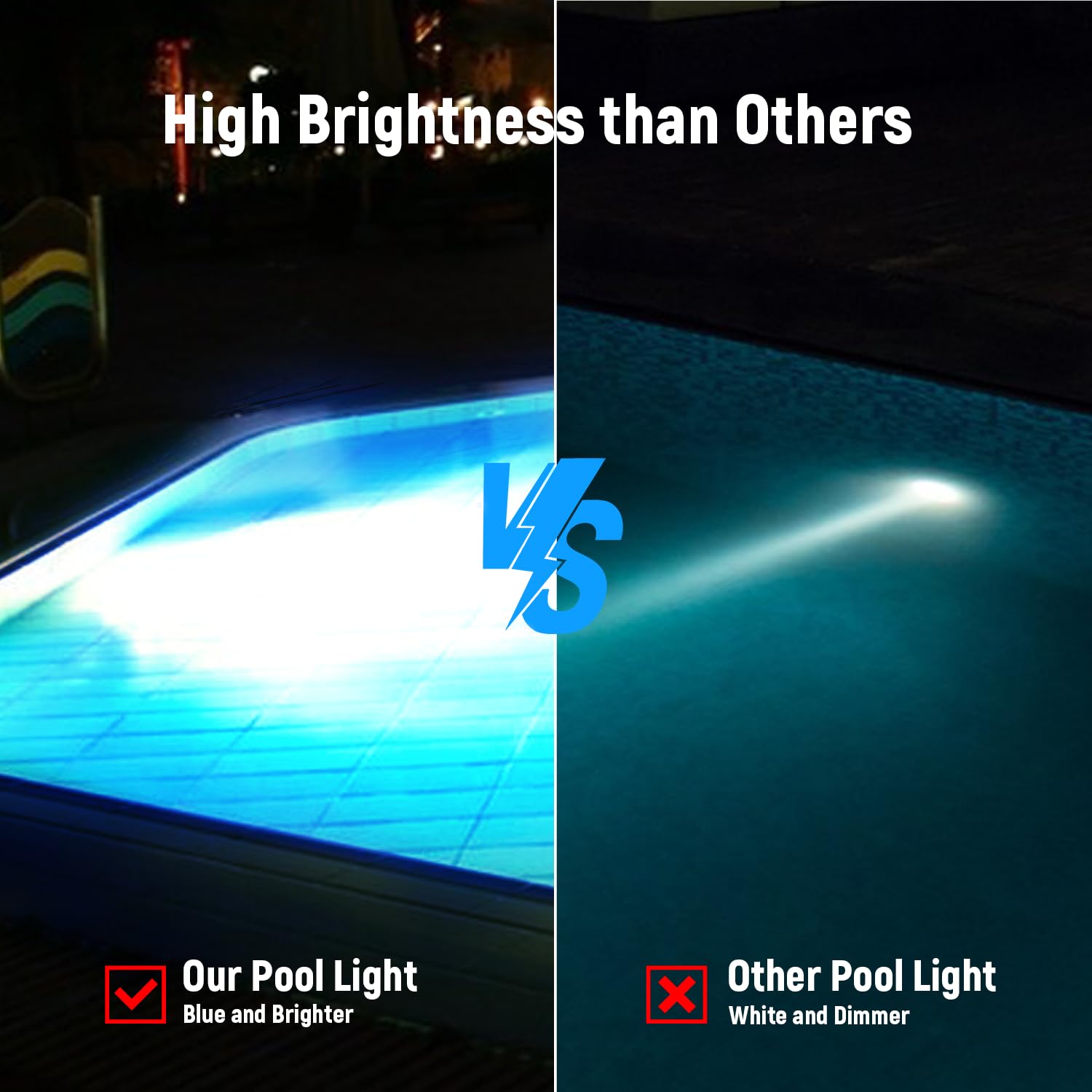 HYMIOR LED pool light with 50,000-hour lifespan reduces replacements.
