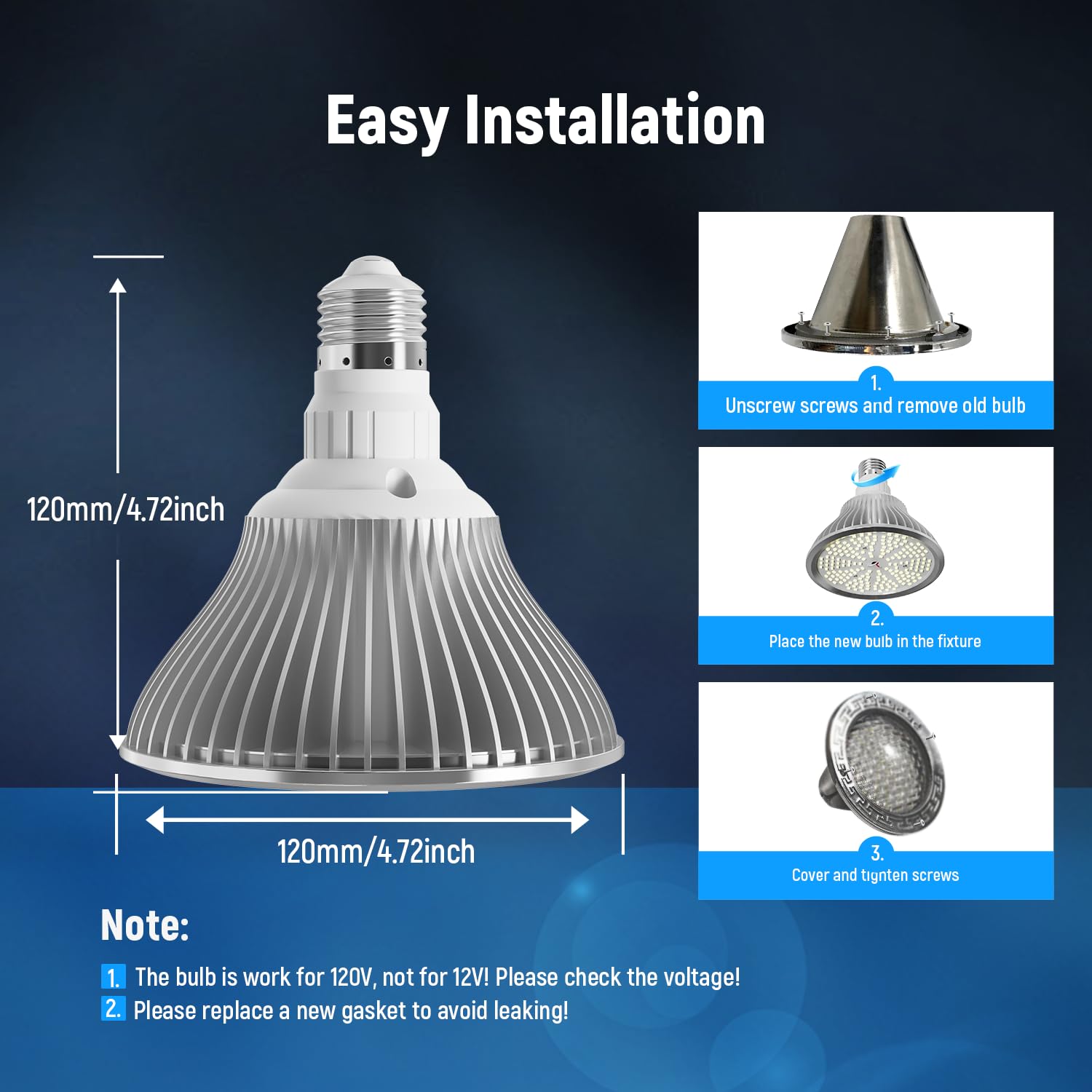 HYMIOR LED pool light direct replacement simplifies installation.