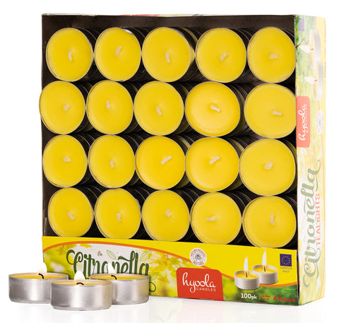 Hyoola citronella tealight candles 100-pack for outdoor evenings with natural fragrance.