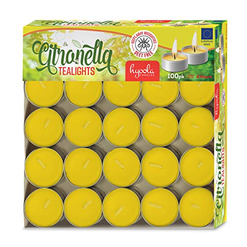 Hyoola citronella tealight candles 4-hour burn, long-lasting ambience for gatherings.
