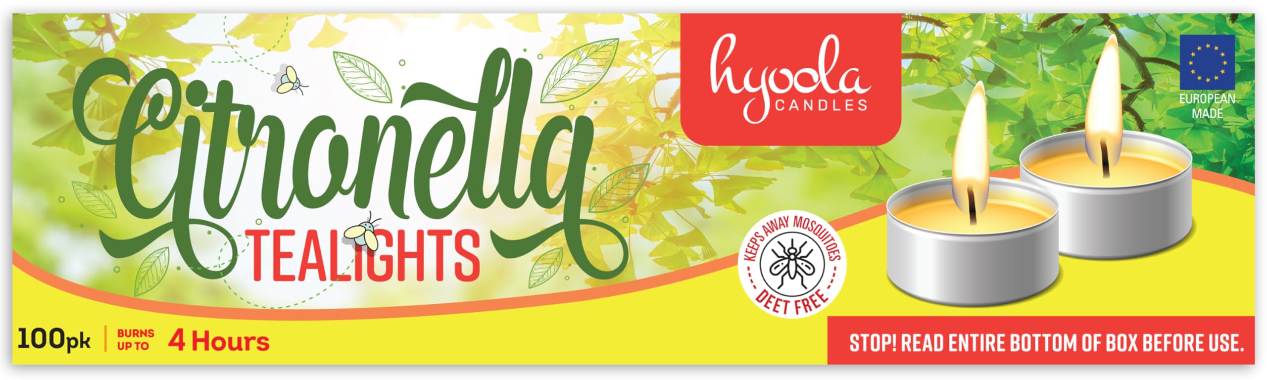 Hyoola citronella tealight candles for outdoor use, helps repel insects while you relax.