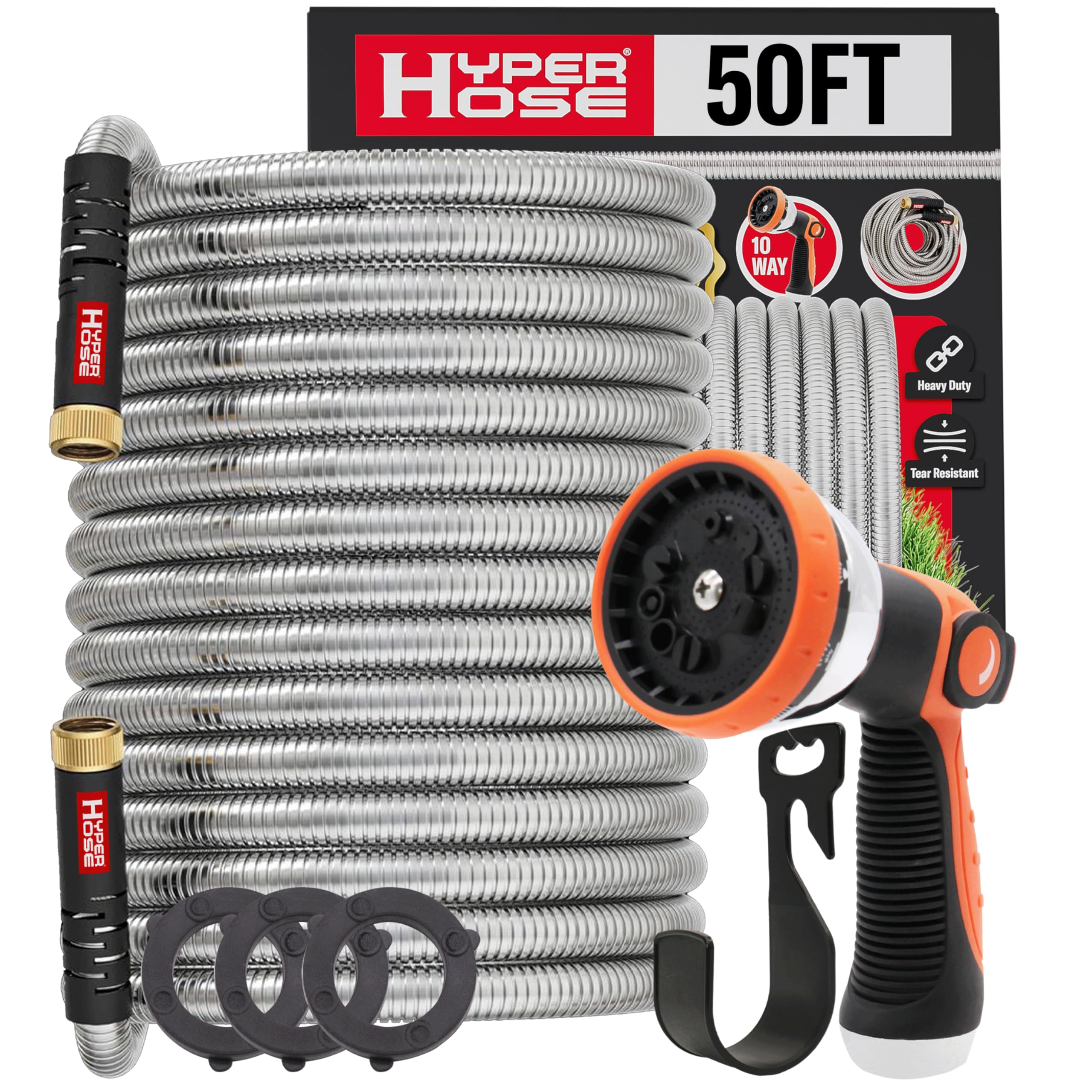 Hyper Hose 50ft metal garden hose ready for tough outdoor watering