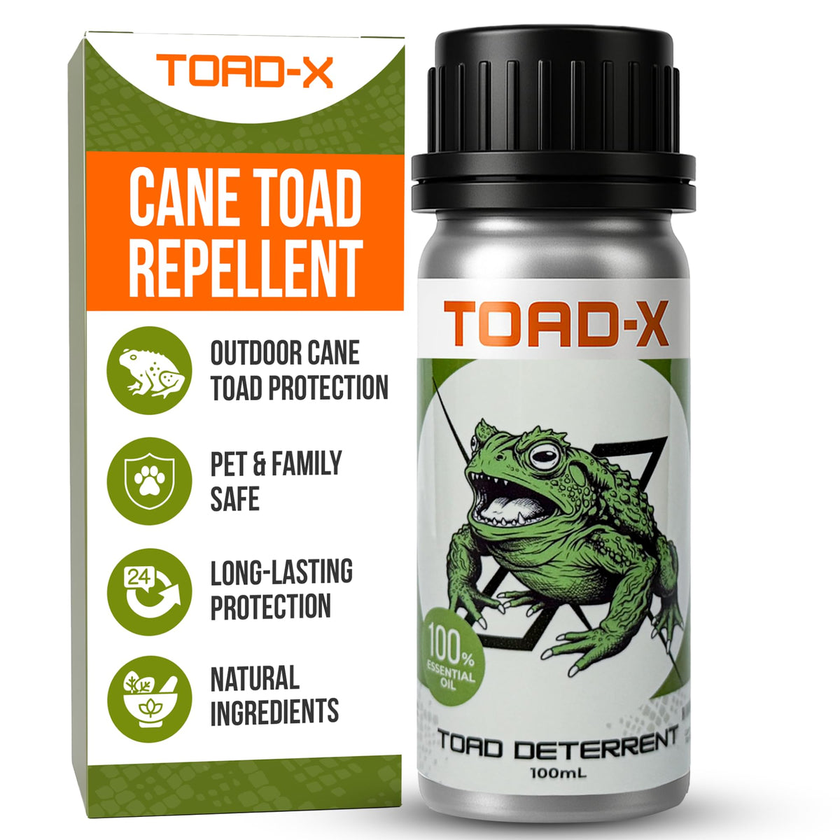 Hyphen X Solutions cane toad repellent oil bottle pour for outdoor protection.