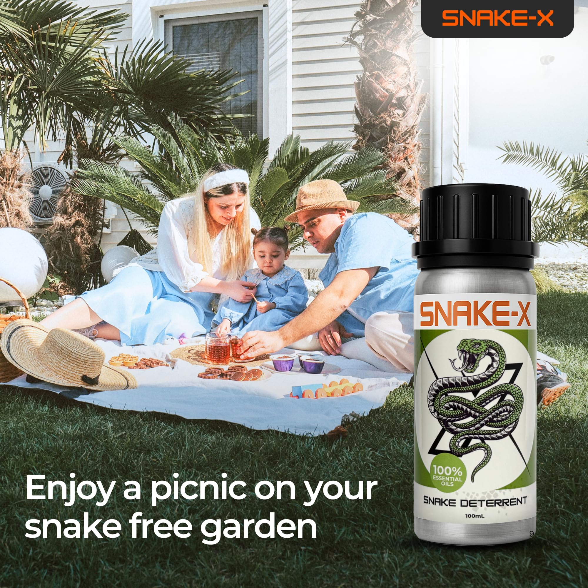 Hyphen X Snake-X eco-friendly-formula captures sustainable snake deterrence.