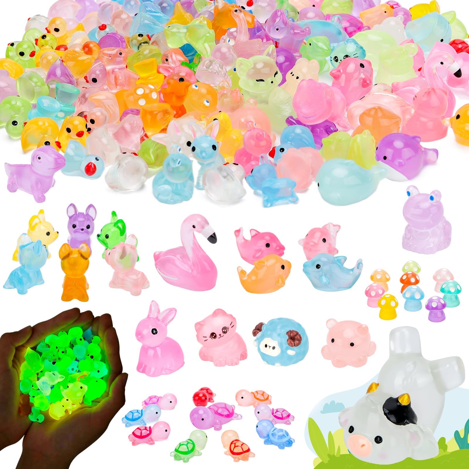 Hysagtek luminous ducks figurines glow at night, ideal for fairy gardens and mini landscapes.
