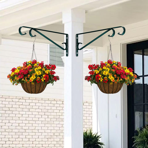 Hystun heavy duty iron plant hook supports planters securely outdoors.