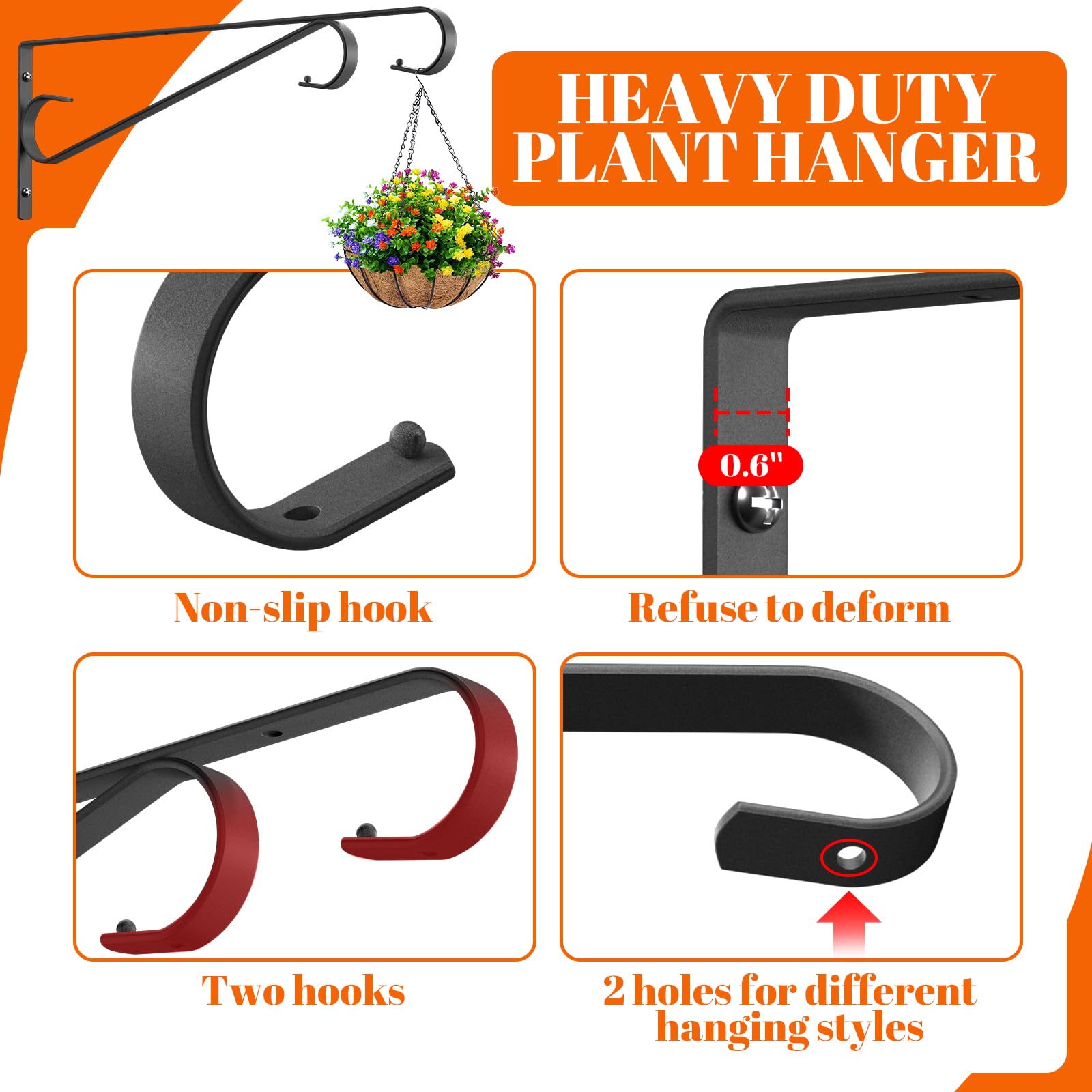 Hystun plant hanger with rust-proof coating resists weathering for outdoor use.