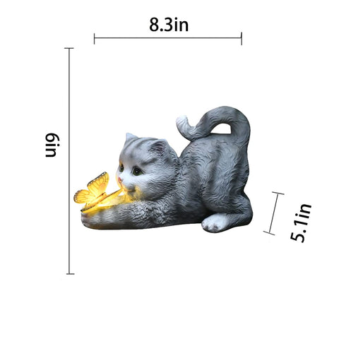 hYwecy cat garden statue with solar LED light for outdoor ambience