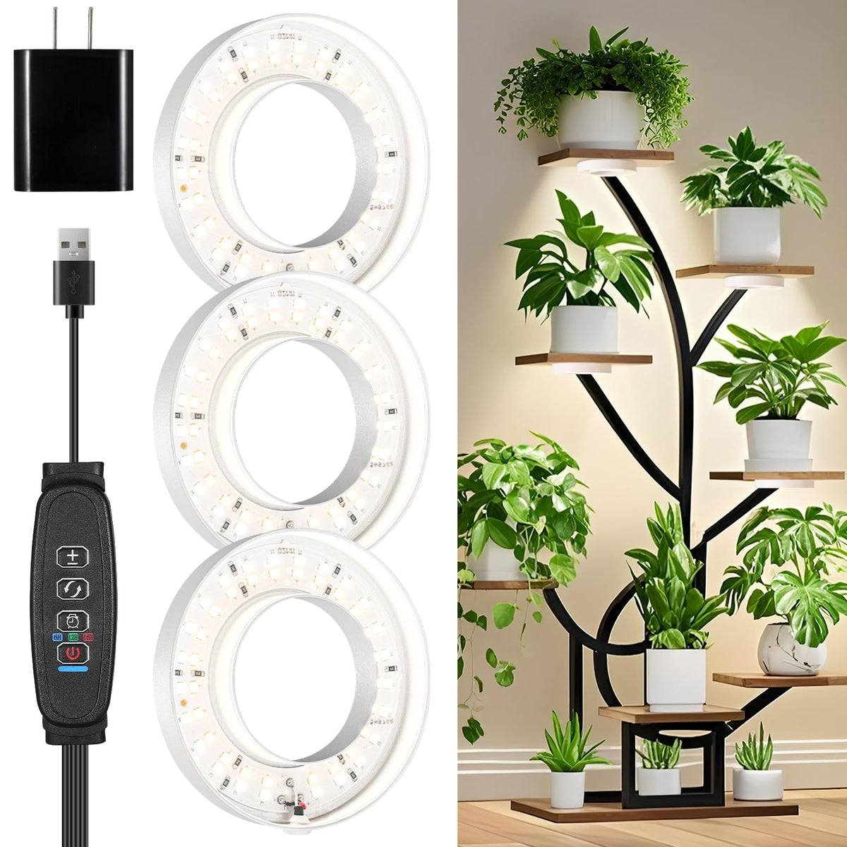 Hywyimlait 3-head ring light mounted on ceiling for compact cabinet plant lighting