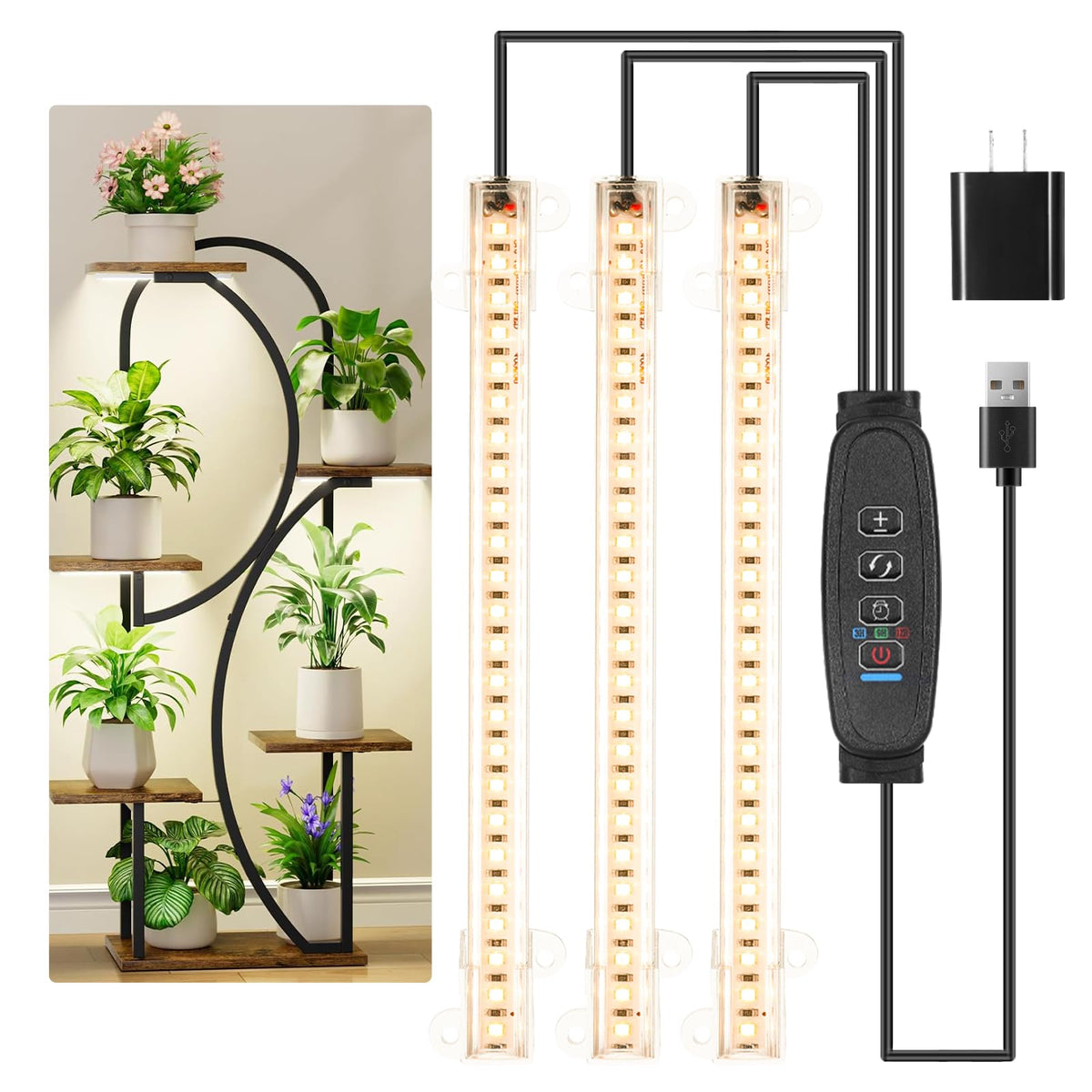 Hywyimlait LED grow light strip highlighting seedlings thriving on a shelf