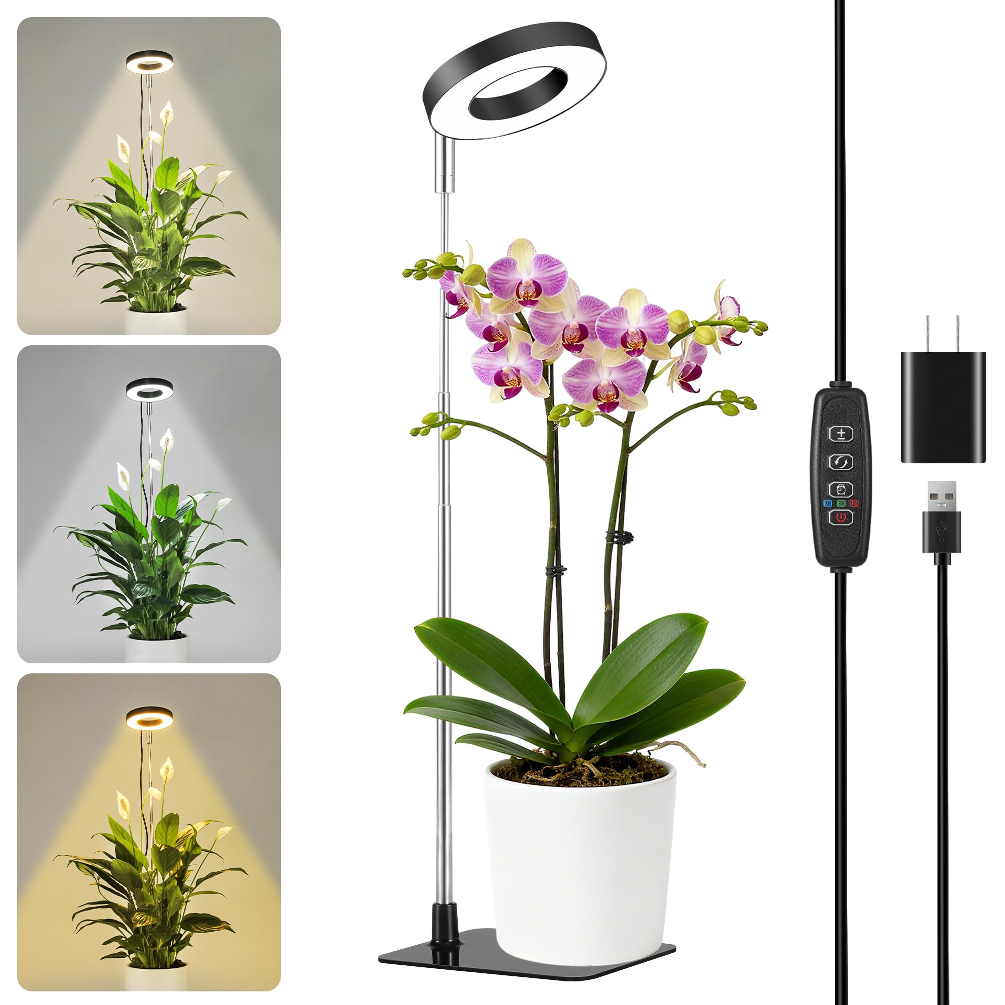 Hywyimlait Small Halo Grow Light with base for stable indoor plant lighting.