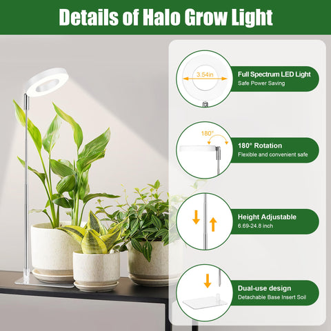 Hywyimlait White Grow Light telescopic pole adjusts height for various pots.