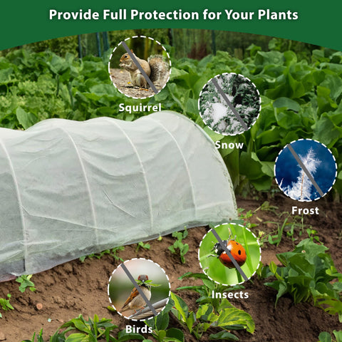 Hyxanons animal barrier protection keeps birds away from garden beds.