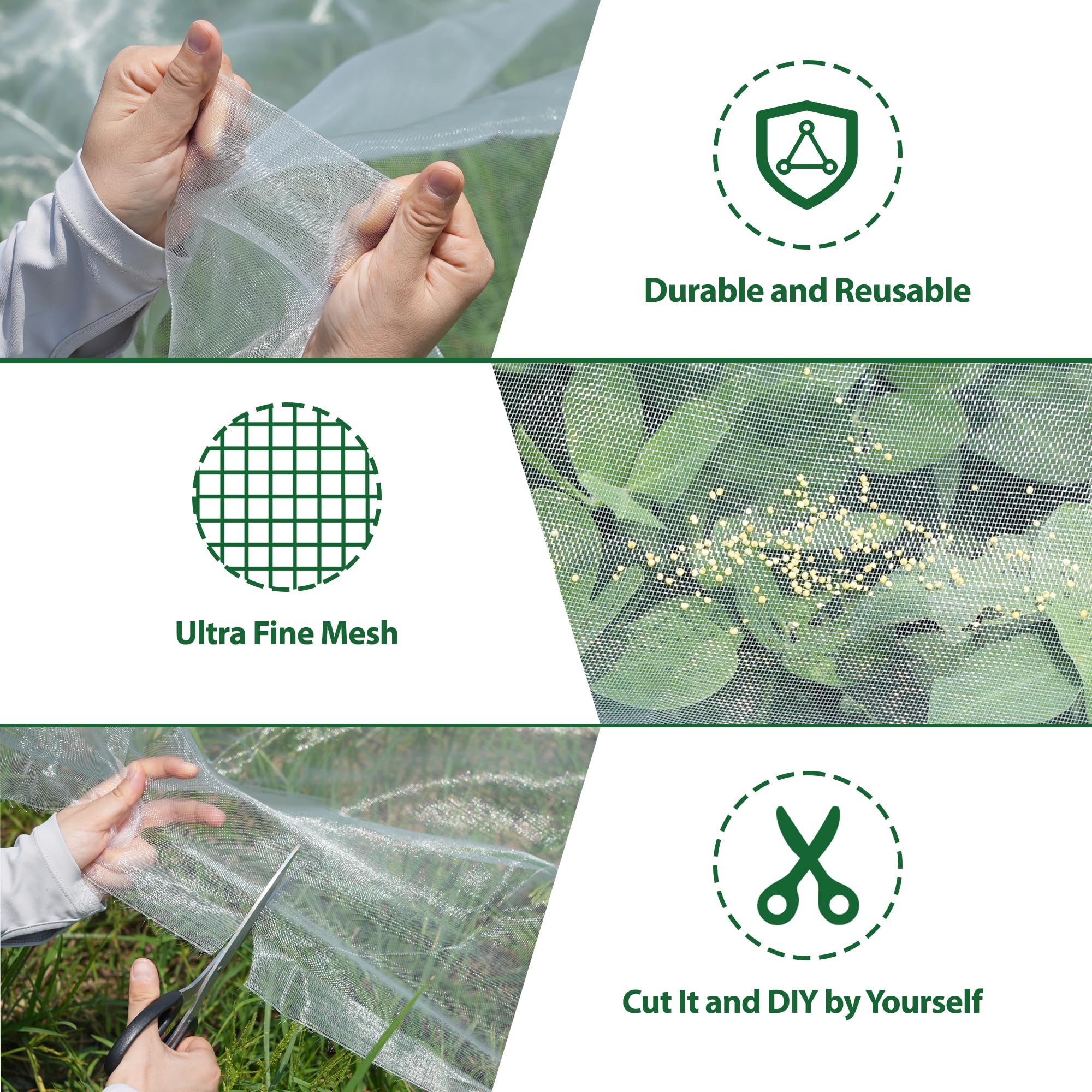Hyxanons easy-install netting being draped over beds for quick plant protection.