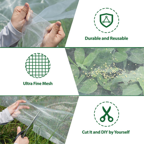 Hyxanons easy-install netting being draped over beds for quick plant protection.
