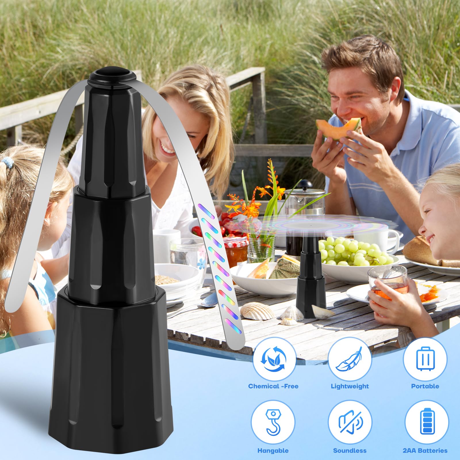 Hyxjzh Battery powered fly fan provides quiet protection for picnics.