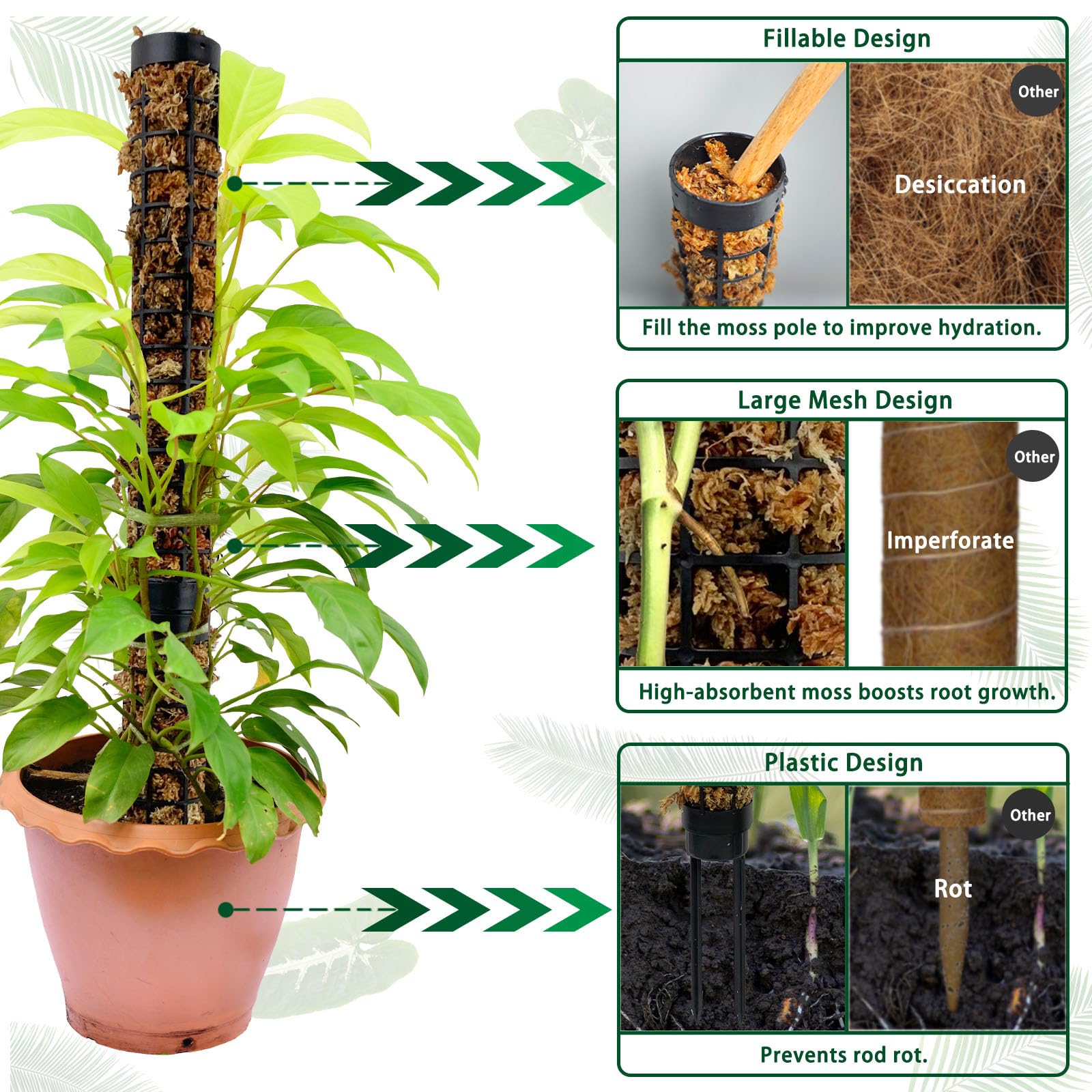HYYZ plastic mesh design moss pole provides durable plant support.