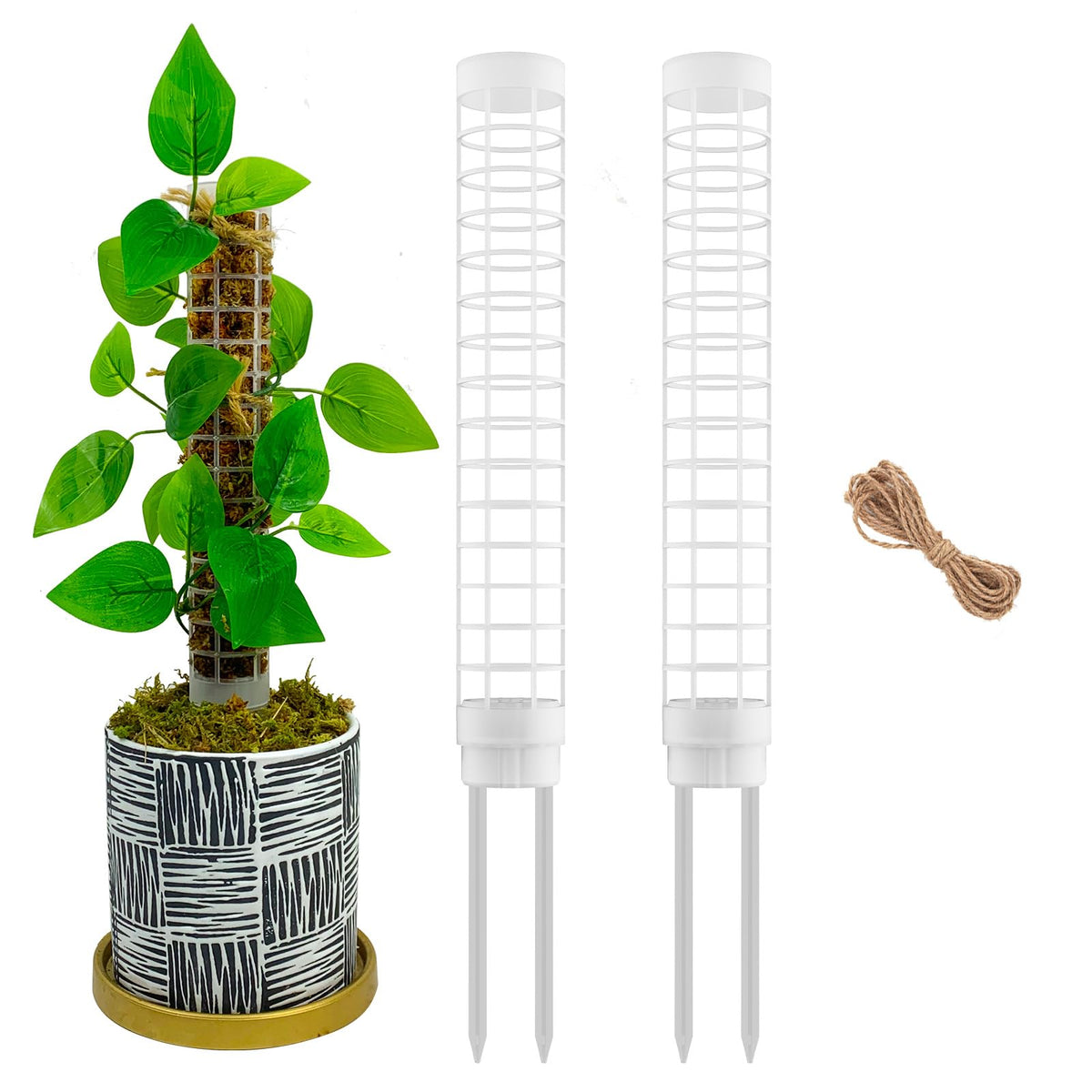 HYYZ small moss pole for Monstera in stackable 2-pack with white finish, ideal for vertical growth
