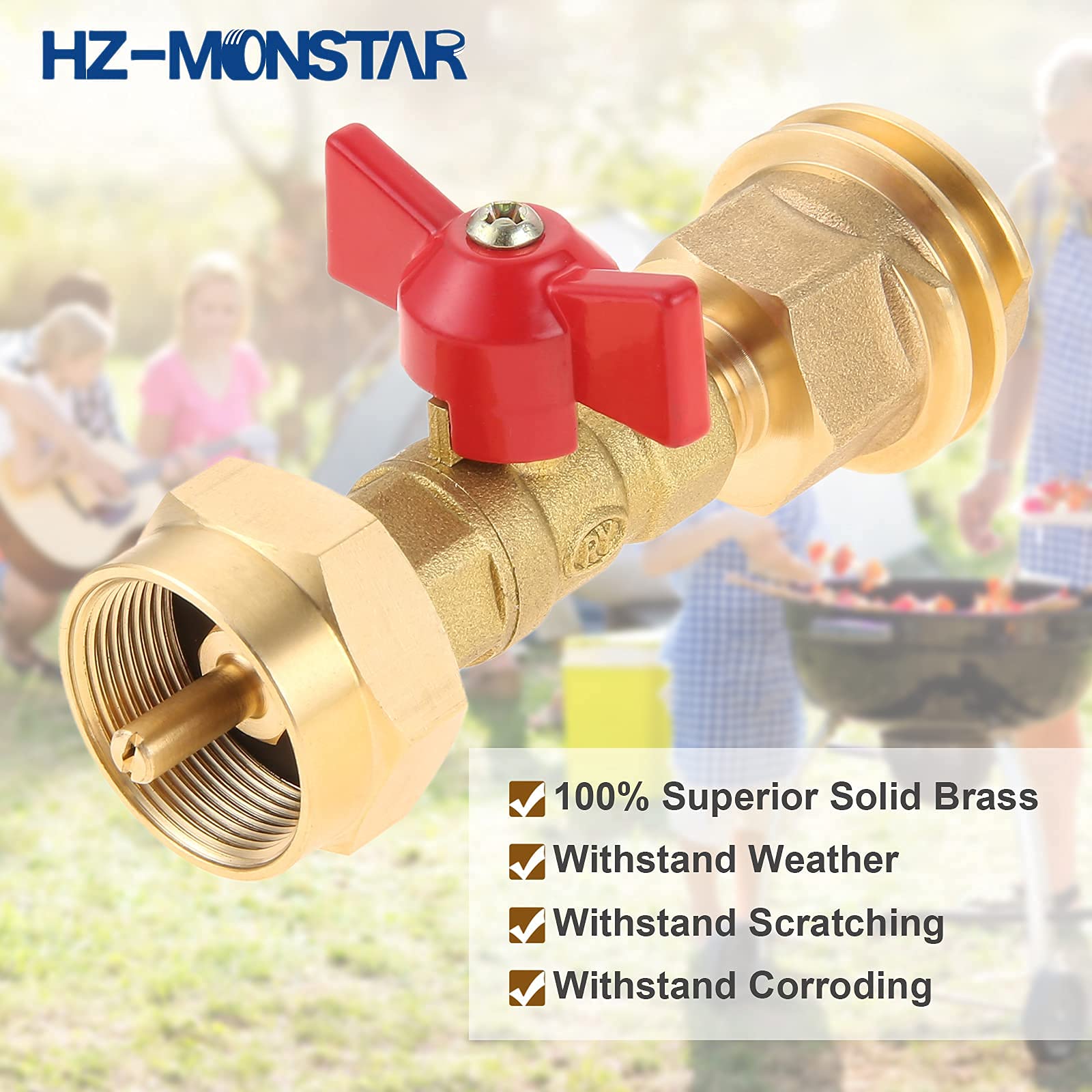 HZ-MONSTAR brass adapter emphasizes durability and weather resistance for outdoor use.