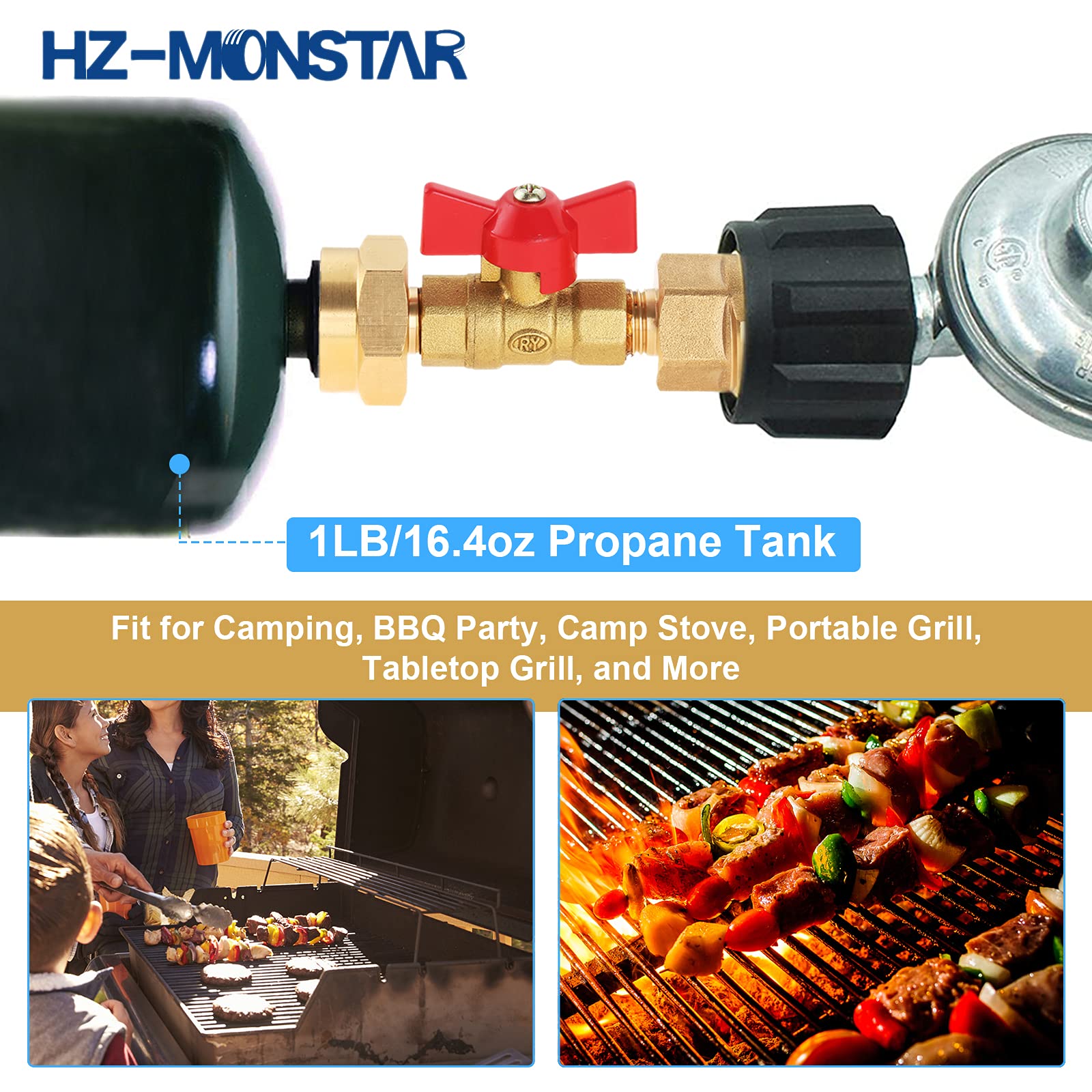 HZ-MONSTAR brass propane adapter supports CGA600 to QCC1 and POL threads.
