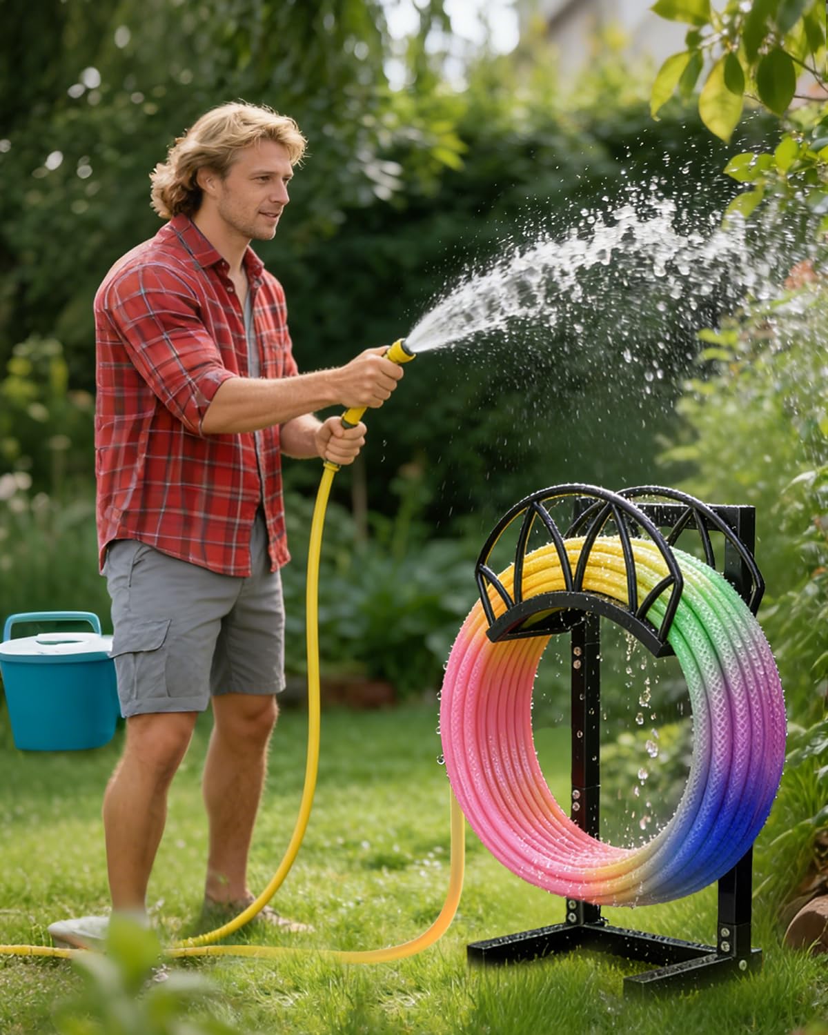 HZE garden hose holder freestanding design requiring no drilling