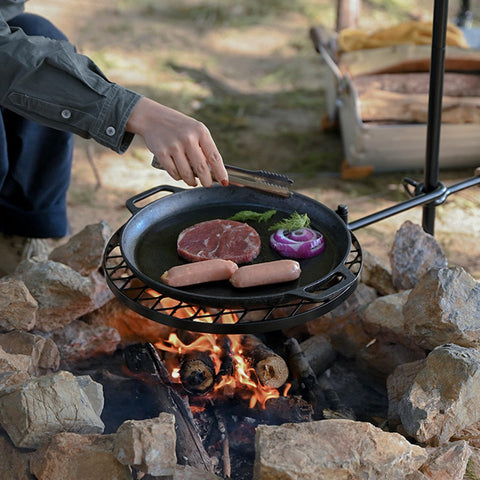 HZGAMER U-bracket kettle hanger showcases versatile boiling over campfire