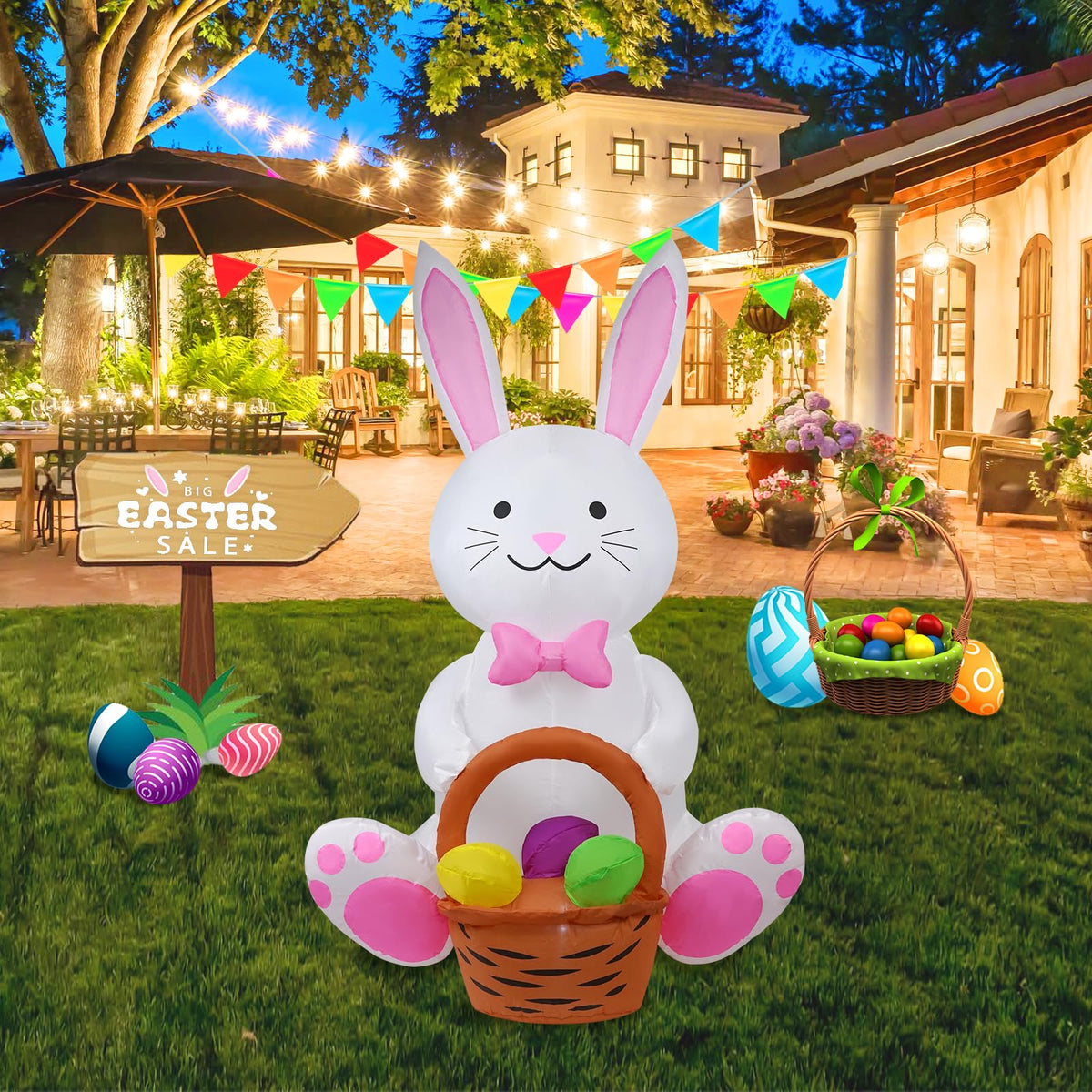 HZGDEJTG 5ft inflatable bunny with LED lights for outdoor Easter decor