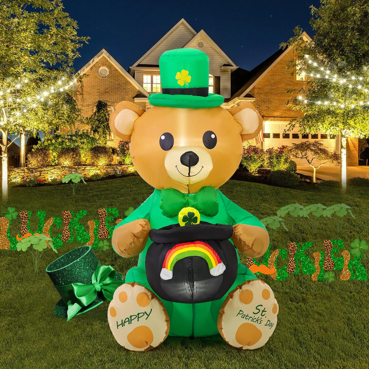 HZGDEJTG bear holding honey vat inflatable with soft glow for outdoor celebrations