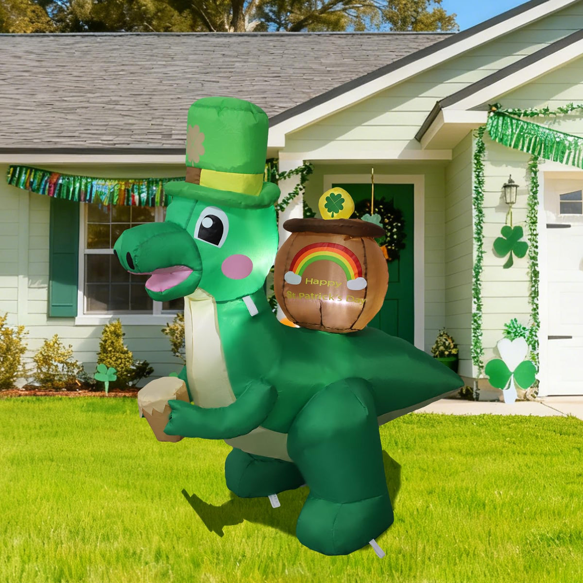 HZGDEJTG dinosaur st-patricks-day inflatable with LED lights brightens outdoor decor.