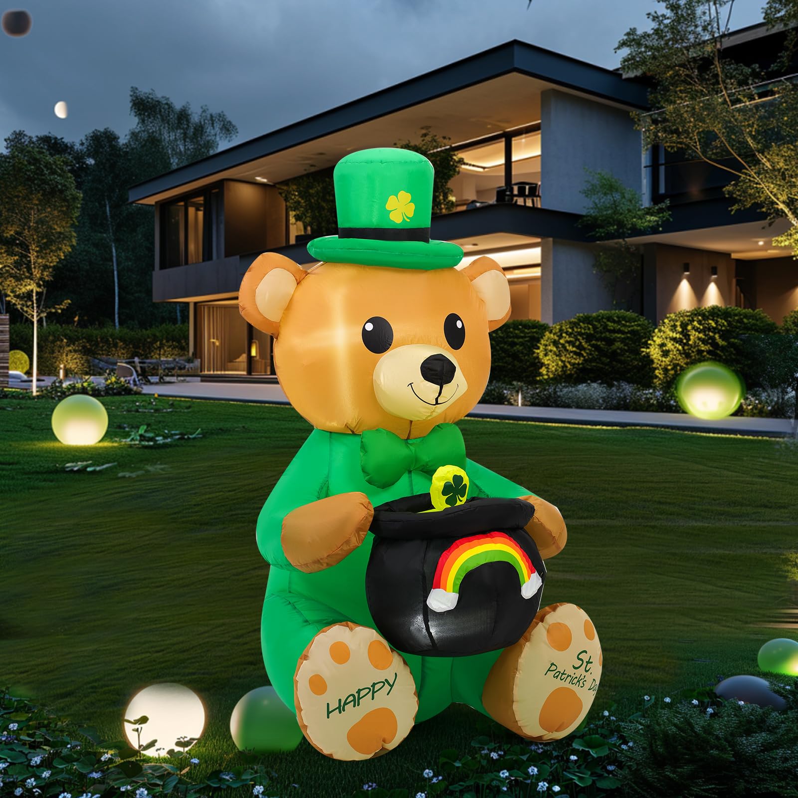 HZGDEJTG LED-lit inflatable bear and honey vat brightens night lawn decor
