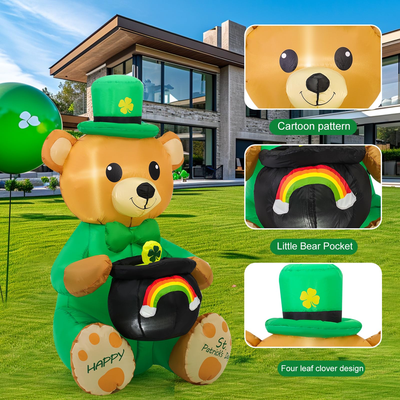 HZGDEJTG St. Patrick's Day yard display with bear and honey vat