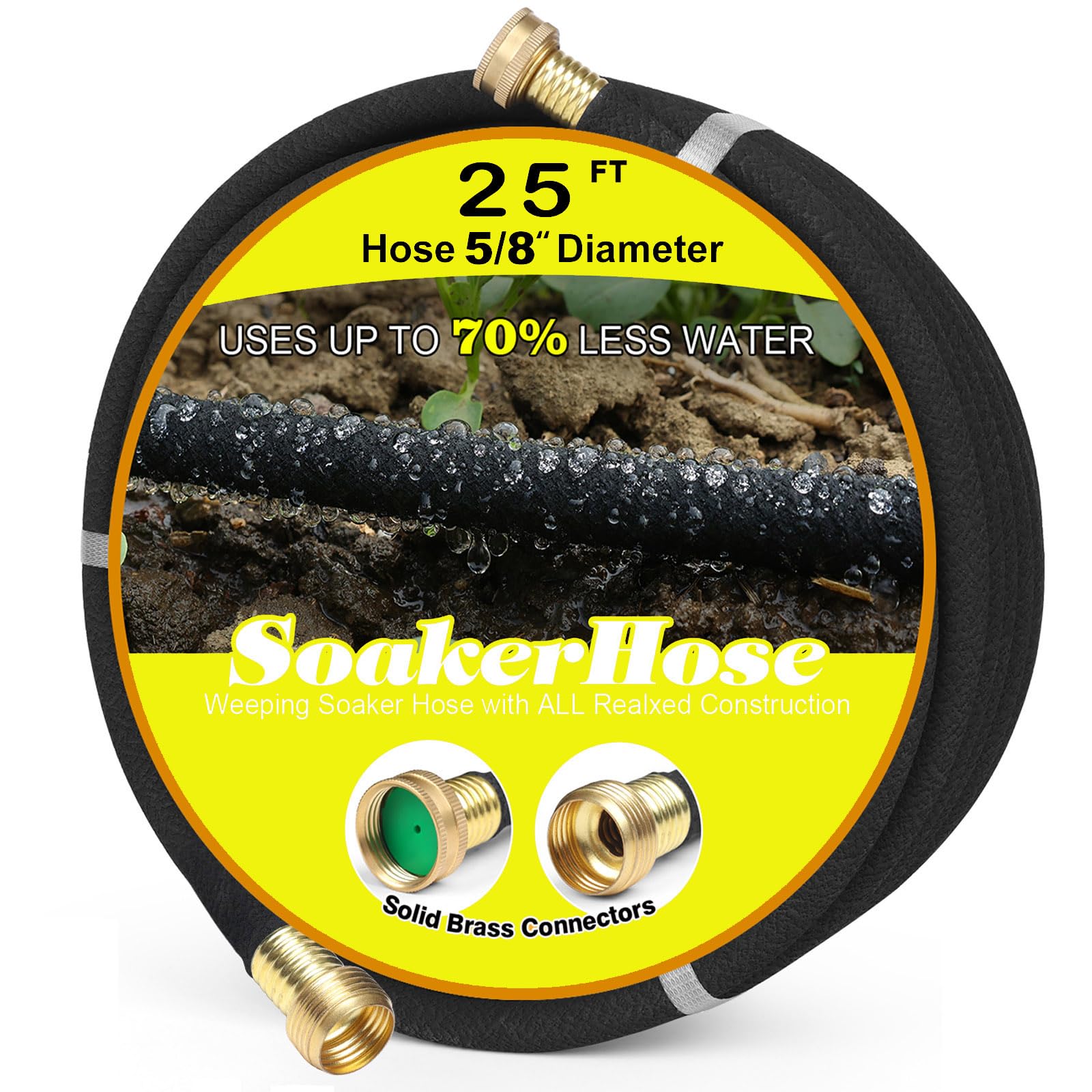 HZGREEN Soaker Hose with brass connector for durable, efficient water delivery to garden beds.