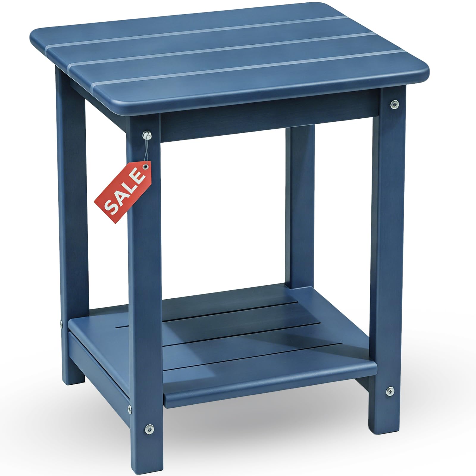 HZLBZYON Adirondack square outdoor side table with 2-tier design for drinks and magazines on patios.
