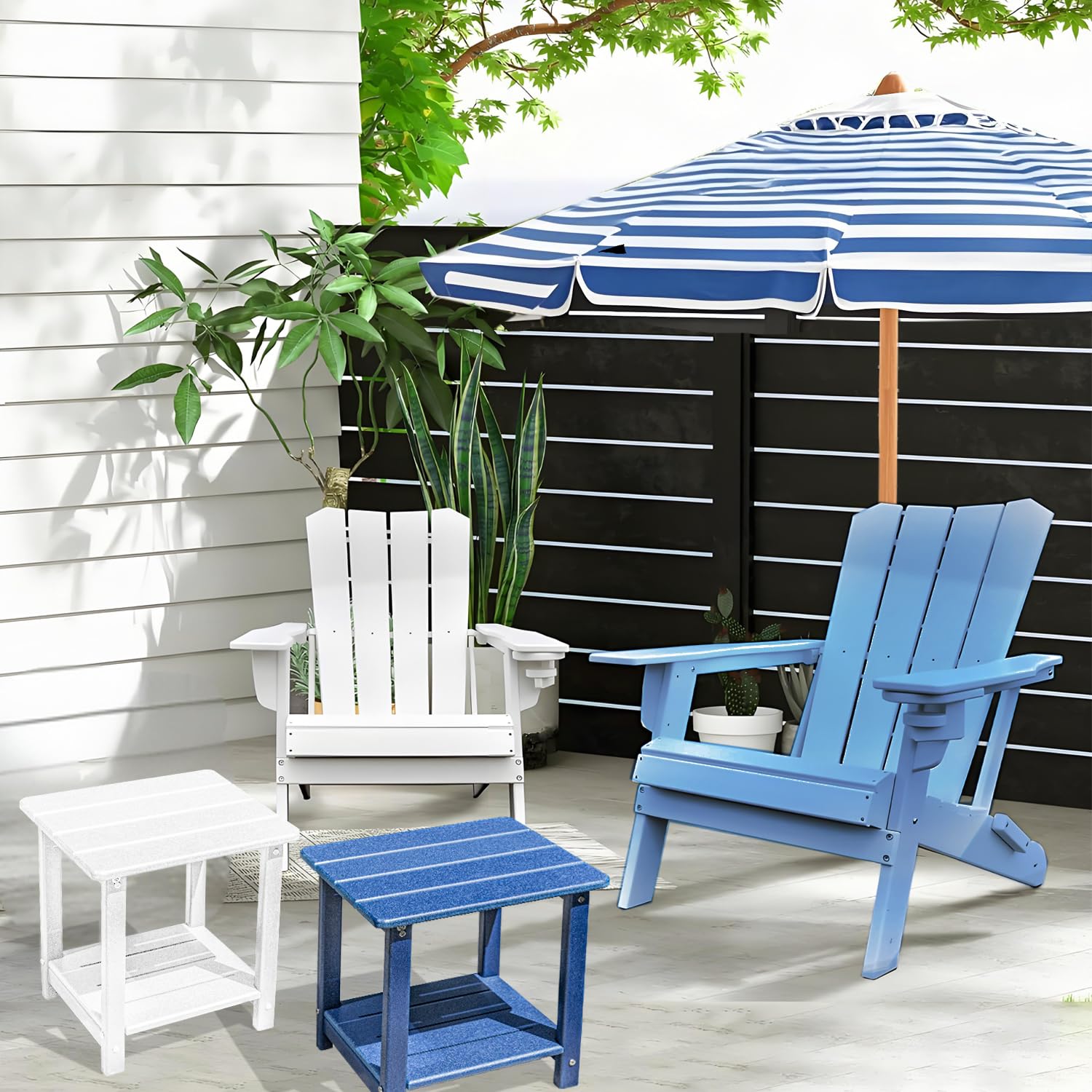 HZLBZYON outdoor table shows wood-like HDPE texture, low maintenance.