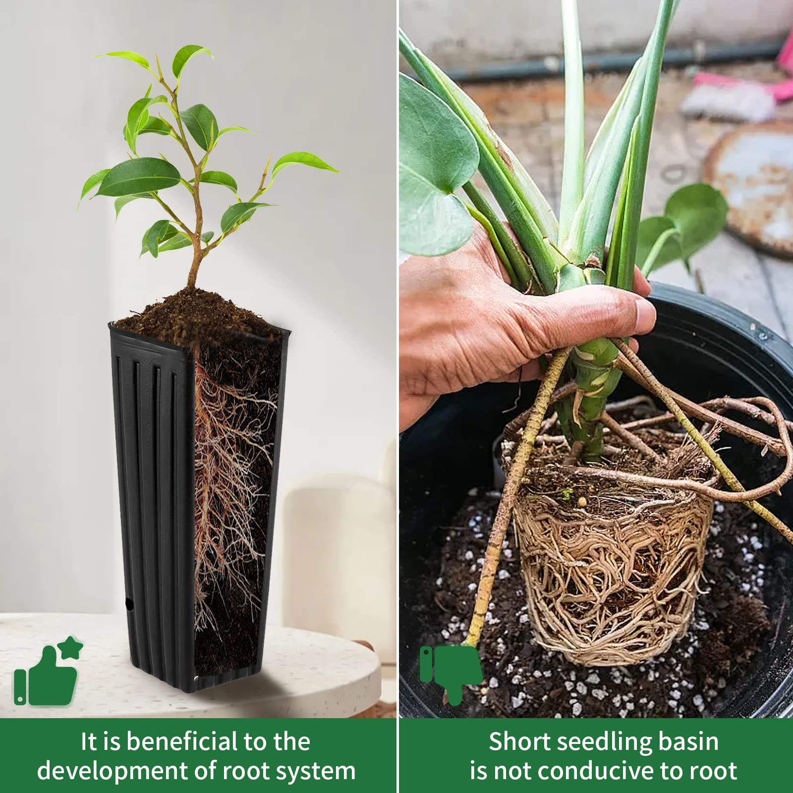 Hzloyat 20-pack deep pots in black, ideal for vegetables, flowers, and trees.