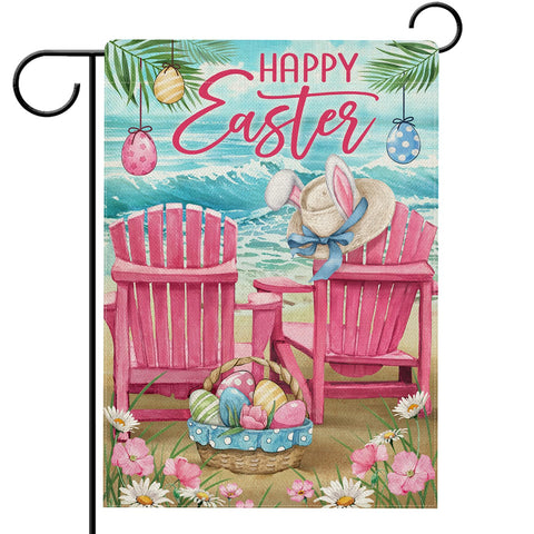 Hzppyz Happy Easter Sea Pink Chair flag double-sided for outdoor yard decor.
