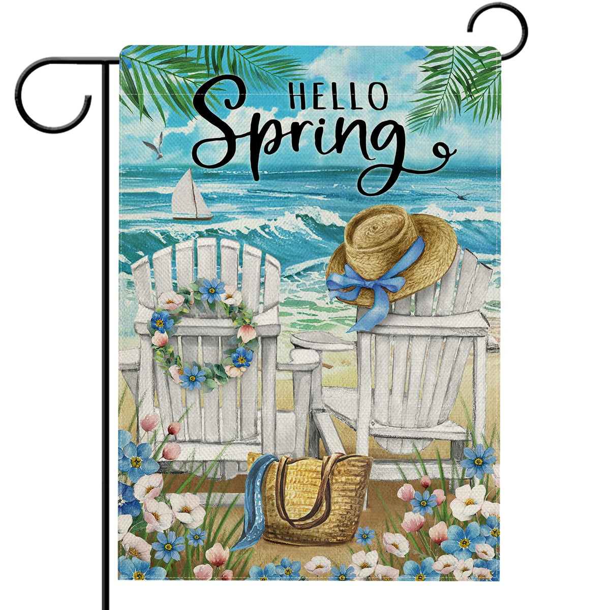 Hzppyz Hello Spring sea chairs flag adds coastal charm to decks and gardens.