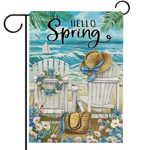 Hzppyz Hello Spring sea chairs flag adds coastal charm to decks and gardens.