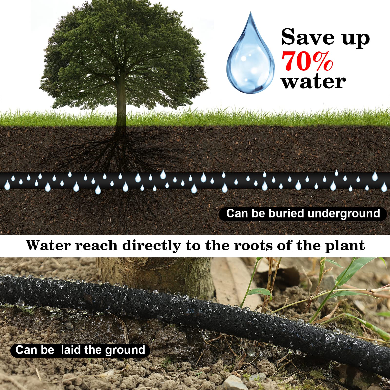 HZYOUMU Soaker Hose near plant roots delivering targeted moisture