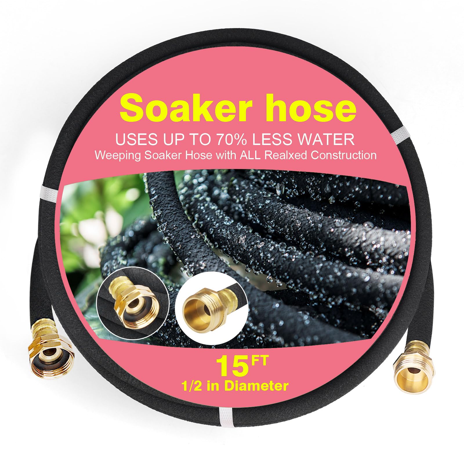 HZYOUMU Soaker Hose Pro 15ft shown for even root watering and water efficiency
